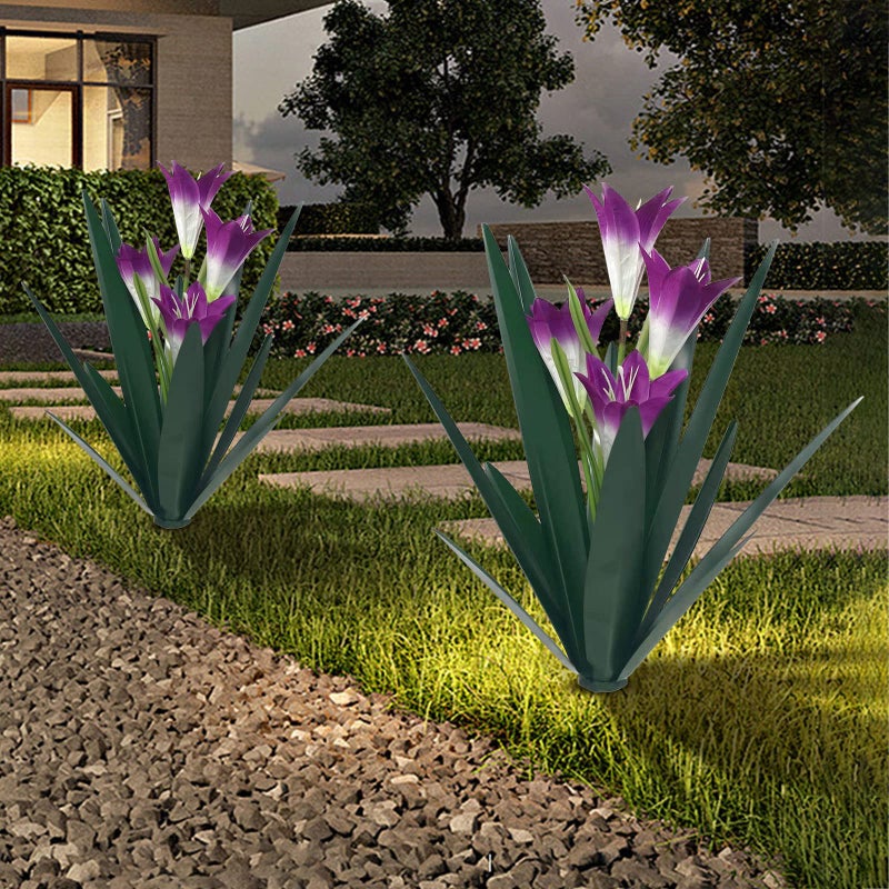 Homight Metal Agave Plant Outdoor Decoration Lily Mexican Yard Art Garden Gift Home Decor Hand Painted Metal Agave Garden Yard Statue, Outdoor Lawn Ornaments (2 Big Purple Lilies) - Image 1