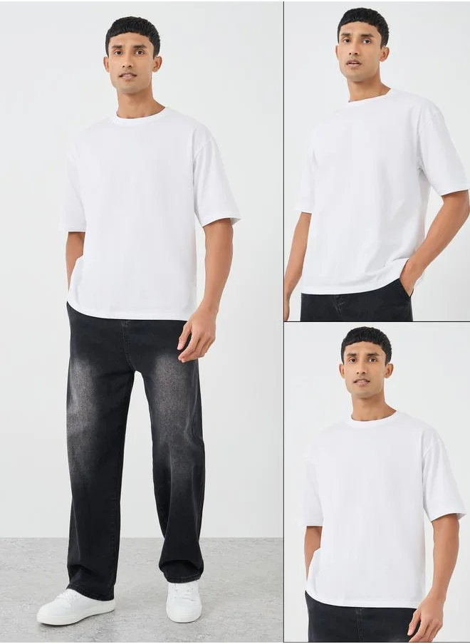 Styli Styli Pack of 3 - Solid Crew Neck Cotton Oversized T-Shirt
