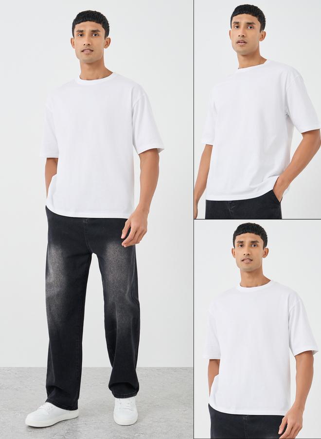 Styli Pack of 3 - Solid Crew Neck Cotton Oversized T-Shirt - Image 1