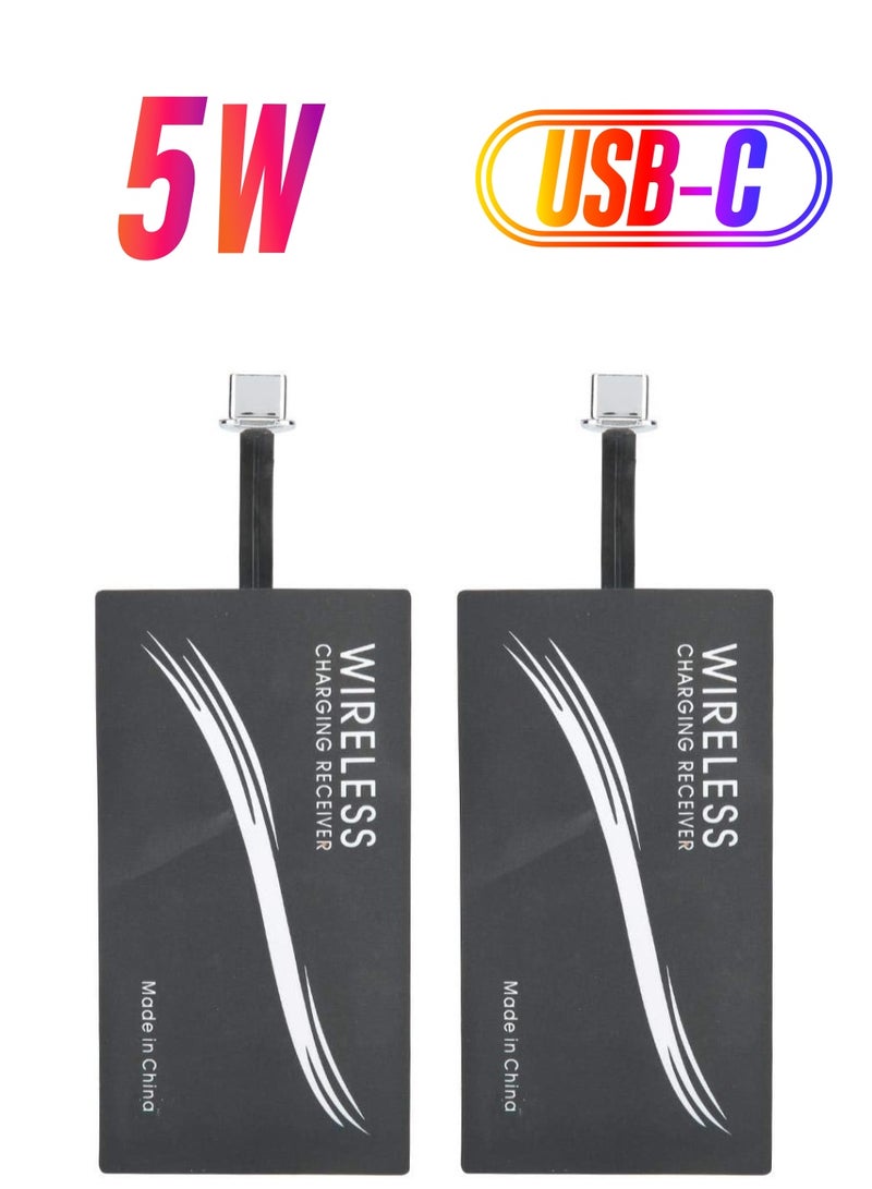 SYOSI 2Pcs Type C QI Wireless Charging Receiver Ultra Thin QI Wireless Receiver, Electromagnetic Induction 1000mA Fast Charging Qi Coil Receiver for All Type C Cell Phones - Image 1