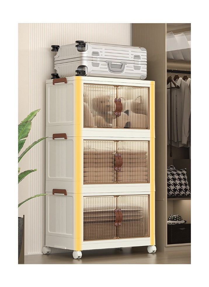 Leego - Folding Storage Cabinet with doors, 3 Layers Plastic Storage Bins with Wheels，Stackable, Portable Storage，for Kitchen, Study, Living Room, Bedroom and Other Places - Image 1