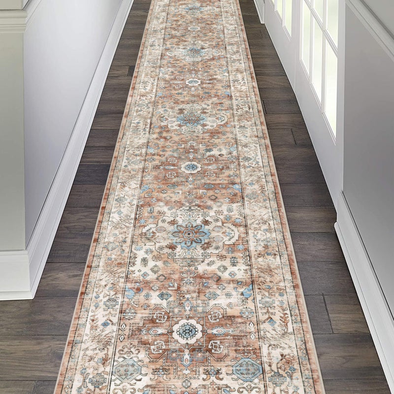 Pauwer Boho Hallway Runner Rug 26 x 14 Washable Entryway Area Rugs Non Slip Farmhouse Vintage Floor Mat Long Carpet Runner for Hallways Laundry Room Kitchen Bathroom Bedroom