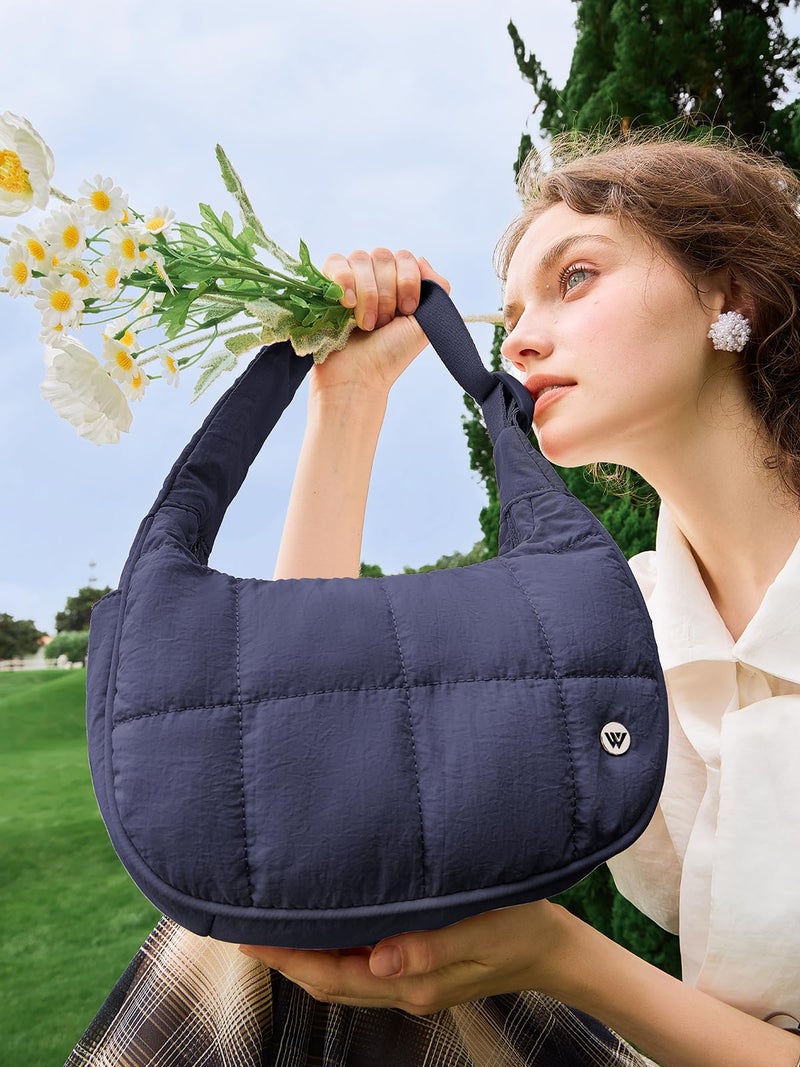 WESTBRONCO Small Puffer Crescent Shoulder Bag for Women, Nylon Quilted Shoulder Purses, Puffy Handbags with Adjustable Strap - Image 2
