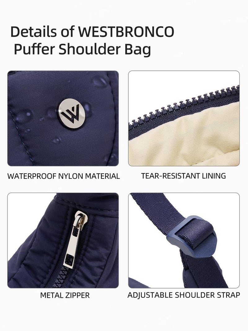 WESTBRONCO Small Puffer Crescent Shoulder Bag for Women, Nylon Quilted Shoulder Purses, Puffy Handbags with Adjustable Strap - Image 5