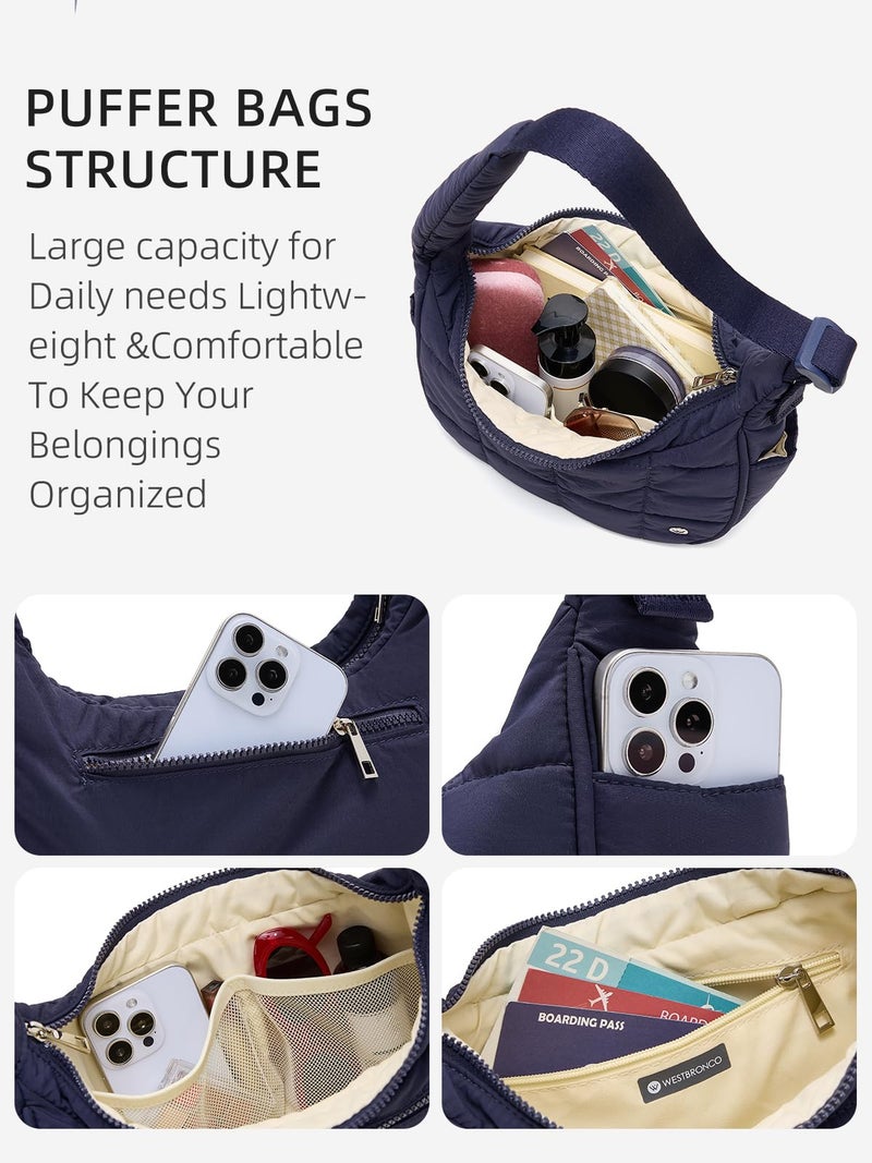 WESTBRONCO Small Puffer Crescent Shoulder Bag for Women, Nylon Quilted Shoulder Purses, Puffy Handbags with Adjustable Strap - Image 4