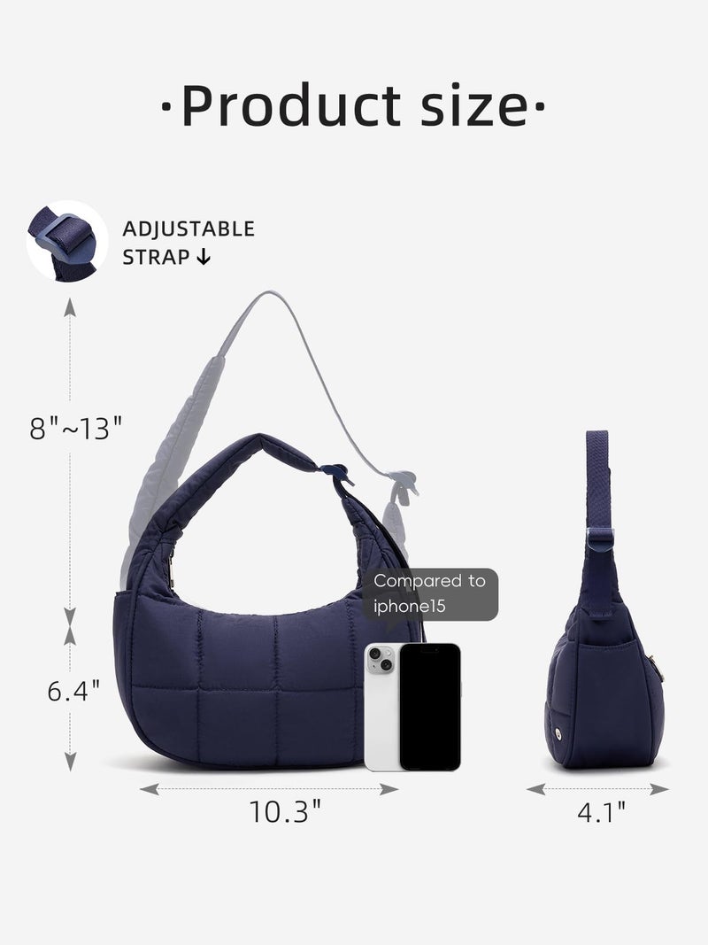 WESTBRONCO Small Puffer Crescent Shoulder Bag for Women, Nylon Quilted Shoulder Purses, Puffy Handbags with Adjustable Strap - Image 3