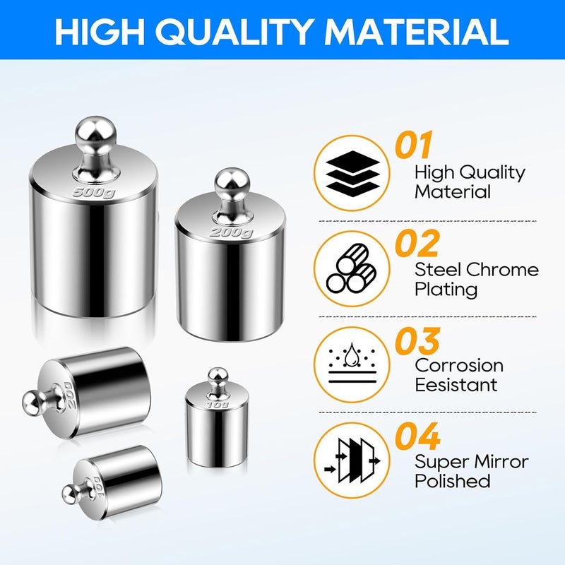 UCEC Calibration Weight Set 1000g for Digital Scale with Case and Tweezers, Gram Scale-M2 Class 10g 20g 20g 50g 100g 100g 200g 500g - Image 3