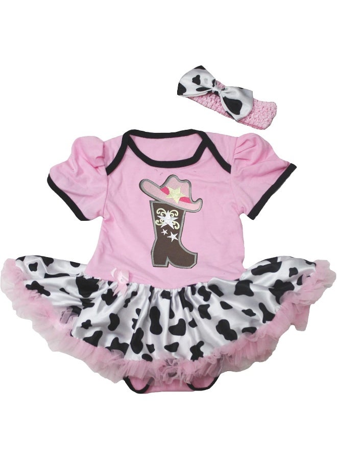 Petitebella Petitebella Cowgirl Boot And Hat Pink Bodysuit Cow Tutu Baby Dress Nb-18M (0-3Month) 