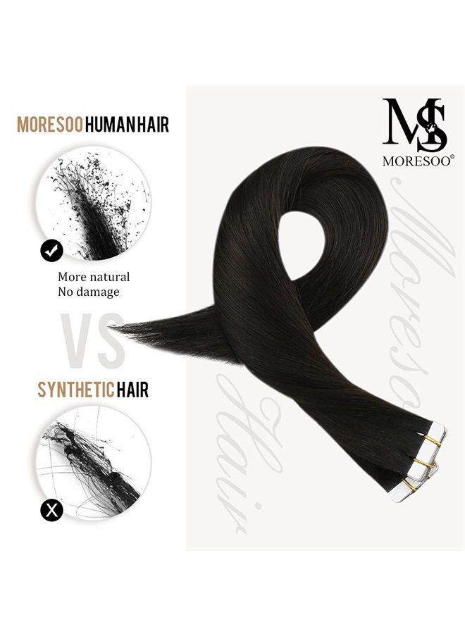Moresoo Black Tape in Hair Extensions Human Hair Real Hair Extensions Tape in Natural Black Tape in Extensions Human Hair PU Skin Weft Hair Extensions Tape in 22 Inch #1B 20pcs 50g - Image 4