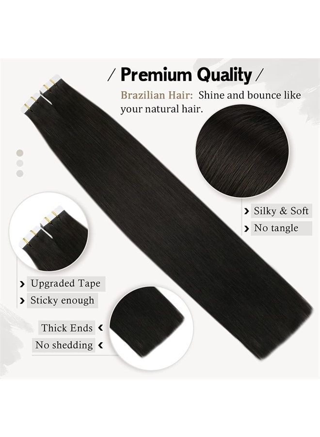Moresoo Black Tape in Hair Extensions Human Hair Real Hair Extensions Tape in Natural Black Tape in Extensions Human Hair PU Skin Weft Hair Extensions Tape in 22 Inch #1B 20pcs 50g - Image 2