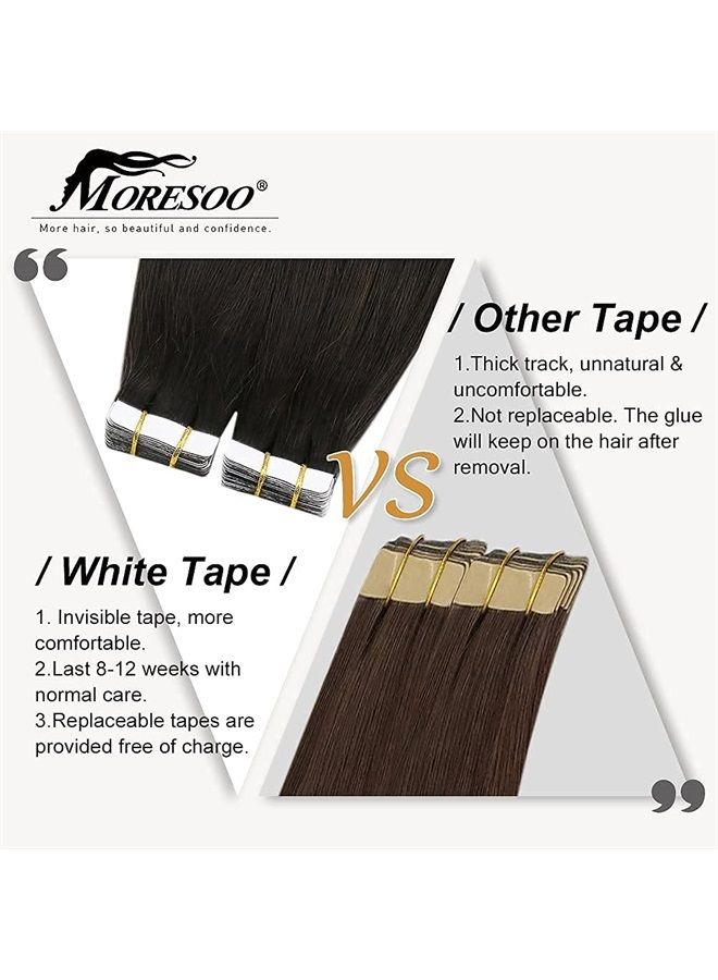 Moresoo Black Tape in Hair Extensions Human Hair Real Hair Extensions Tape in Natural Black Tape in Extensions Human Hair PU Skin Weft Hair Extensions Tape in 22 Inch #1B 20pcs 50g - Image 3
