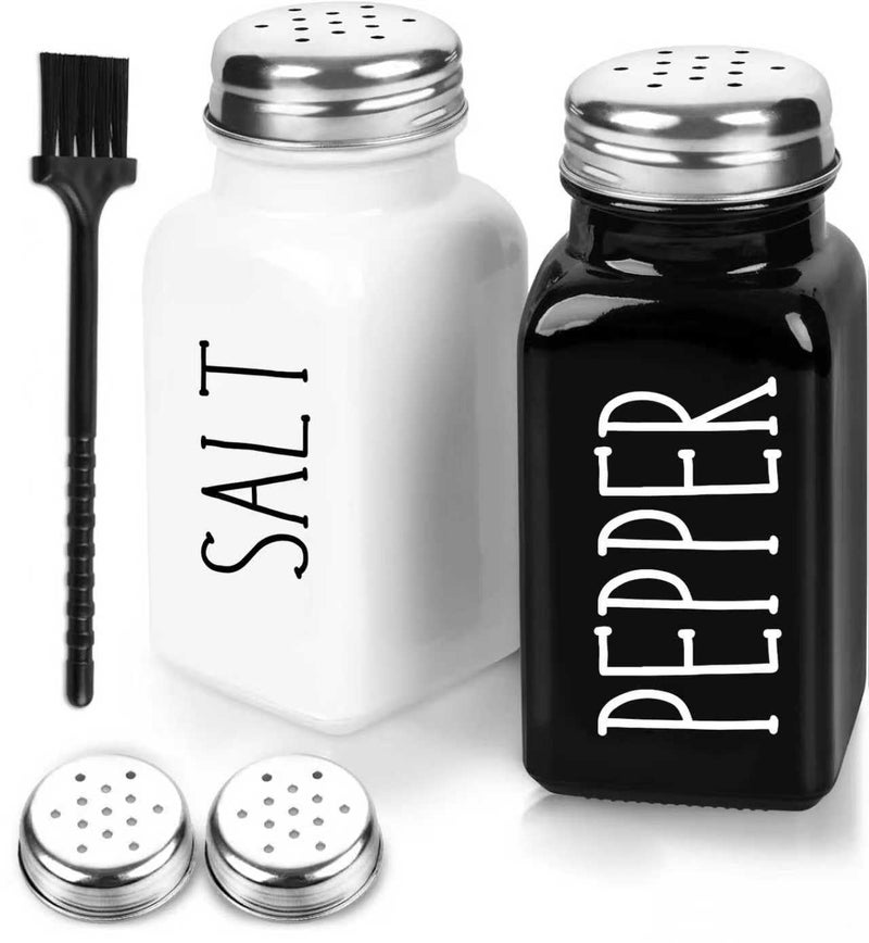 Guirnd Salt And Pepper Shakers Set, Black White Glass Salt Shaker Sets With Stainless Steel Lids, Farmhouse Salt And Pepper Shakers for Cooking, Picnic, Camping, Barbecue, Party-Modern And Cute Kitchen Decor - Image 1
