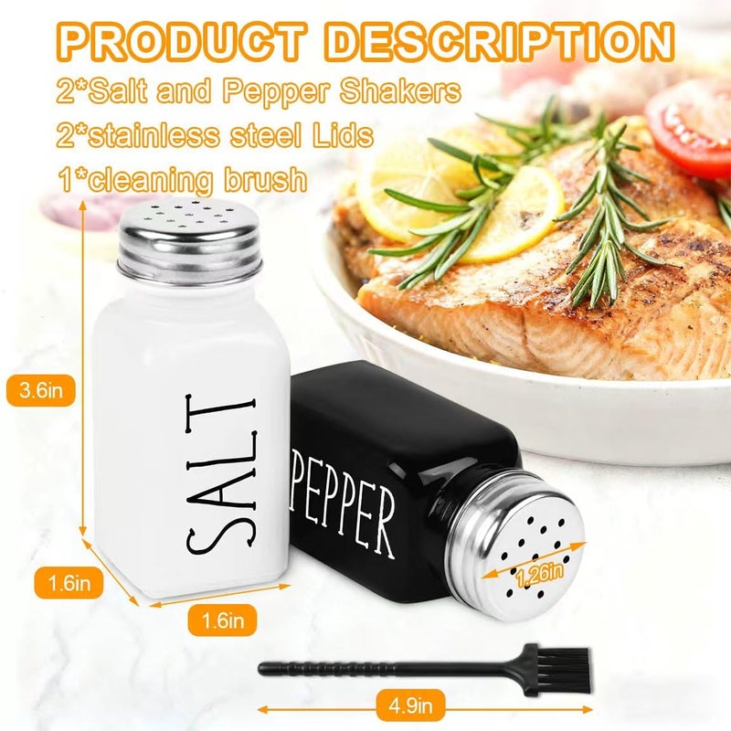 Guirnd Salt And Pepper Shakers Set, Black White Glass Salt Shaker Sets With Stainless Steel Lids, Farmhouse Salt And Pepper Shakers for Cooking, Picnic, Camping, Barbecue, Party-Modern And Cute Kitchen Decor - Image 2