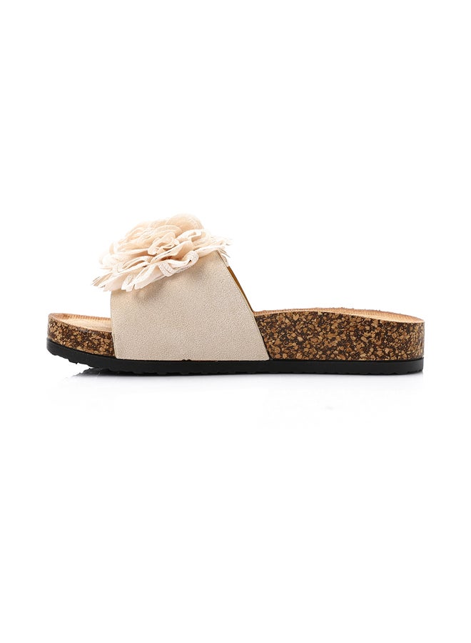 DejaVu Beige Decorative Flower Slip On Flat Slippers  - Image 3