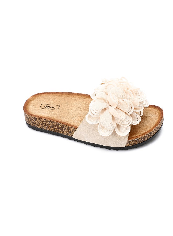 DejaVu Beige Decorative Flower Slip On Flat Slippers  - Image 5