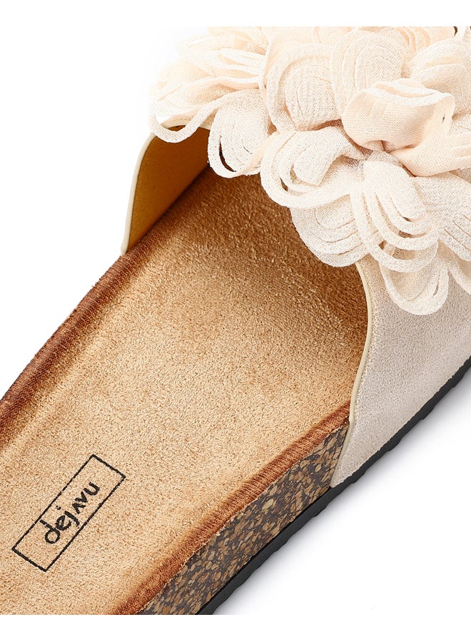 DejaVu Beige Decorative Flower Slip On Flat Slippers  - Image 4
