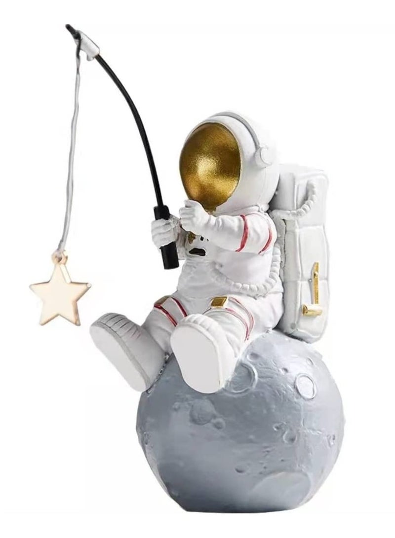 Zikra Astronaut Statues Golden Astronaut Figurine, Astronaut Fishing Star Figure Resin Spaceman Planet Desk Ornament, Sculpture Fine Collection Spaceman Figure Ornament for Home/Desktop/Car - Image 1