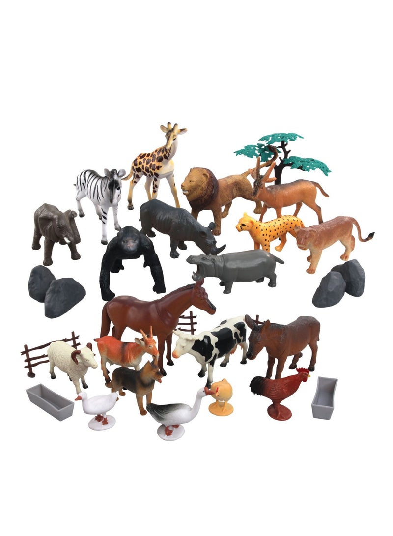 WENNO مجموعة ألعاب الحيوانات 30 قطعة في صندوق ضخم (برية، مزرعة) - Image 2
