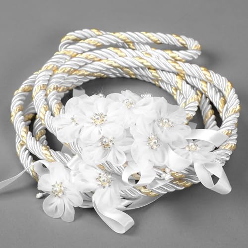 Wowangce Wedding Cord and Lasso for Catholic Ceremony White Gold Carnation Accent Rope Traditional Lazo for Mexico Bridal Gift - Image 1