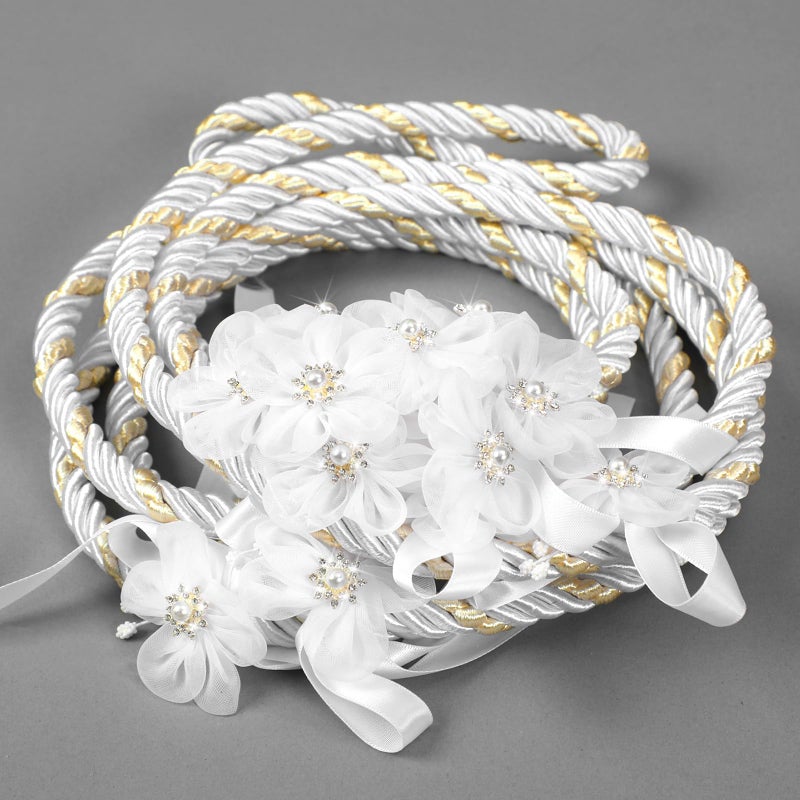 Wowangce Wedding Cord and Lasso for Catholic Ceremony White Gold Carnation Accent Rope Traditional Lazo for Mexico Bridal Gift - Image 2