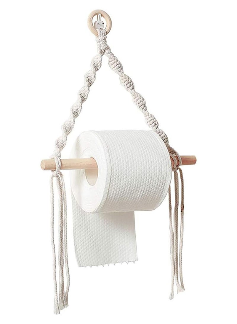 Antikiano Boho Macrame Paper Towel Holder – Handmade Wall Hanging Dispenser for Kitchen or Bathroom (Natural Cotton) - Image 1