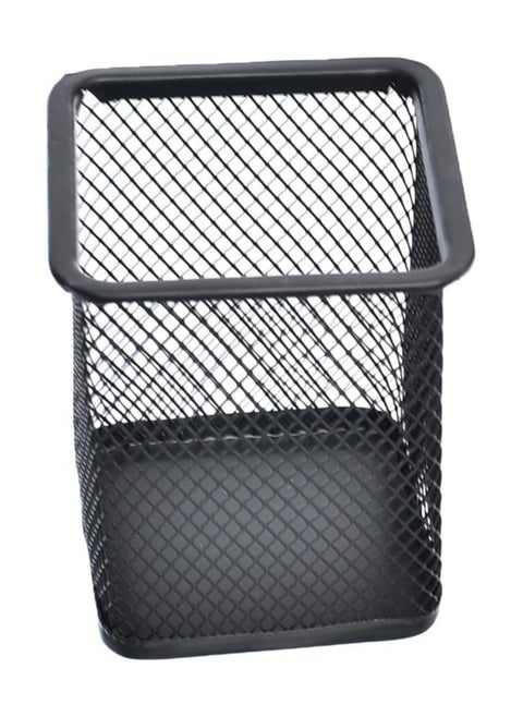 Square Metal Mesh Pen Holder (Black)