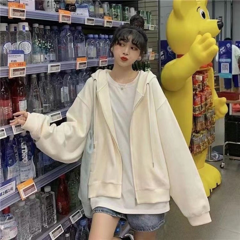 Z Simple Style apricot Hooded Long-sleeved Sweatshirt Jacket Womens New Autumn and Winter Womens Small Student Casual Western Style Open 598 apricot 180g thin