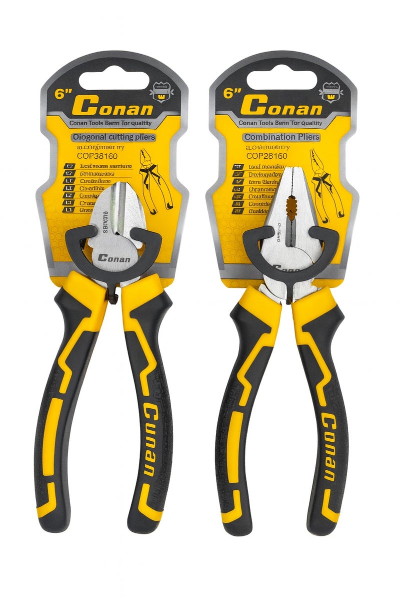 Conan Professional Pliers Set – 6" (160mm) Including Diagonal Cutting Pliers + Combination Pliers - Image 1