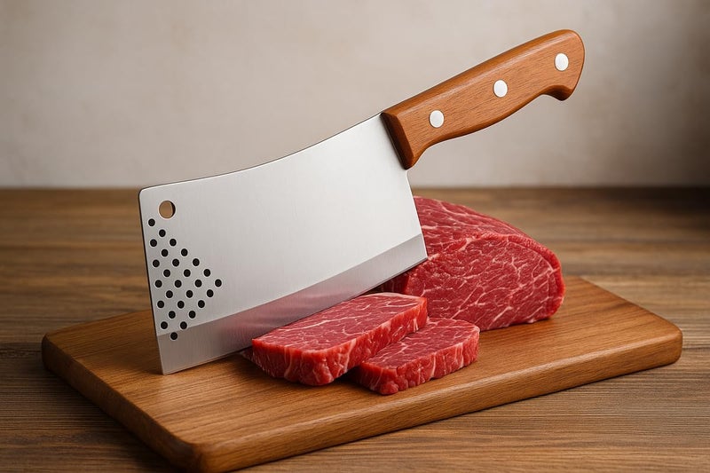Fitto Stainless Steel Meat Chopper Knife with Wooden Handle, Heavy Duty Cleaver for Kitchen, Butcher Knife for Meat Cutting