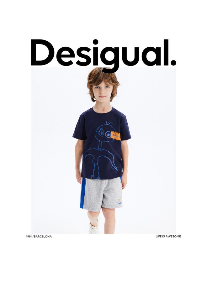 DESIGUAL تي شيرت رجالي فضفاض من القطن بطباعة وياقة دائرية للأولاد - Image 3