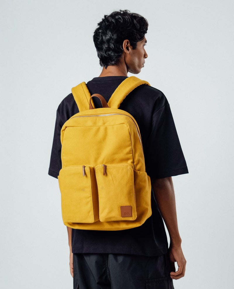 DailyObjects Mustard Field Backpack (20L) | Casual Laptop Bag with Luggage Sleeve | Unisex Travel Backpack | Durable Canvas Material | Zippered Compartments with Pockets - Image 3