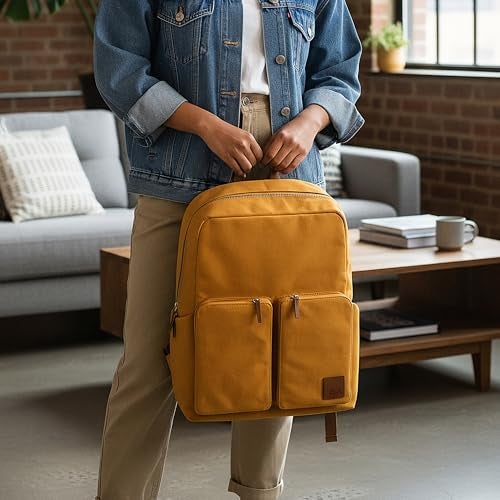 DailyObjects Mustard Field Backpack (20L) | Casual Laptop Bag with Luggage Sleeve | Unisex Travel Backpack | Durable Canvas Material | Zippered Compartments with Pockets - Image 5