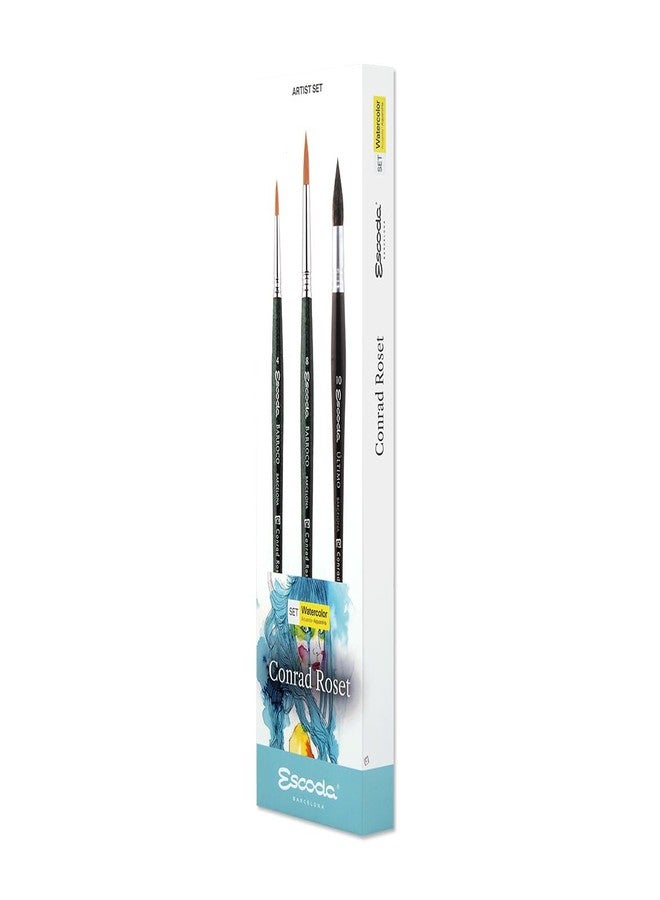 Escoda | Watercolour | Artist Set Conrad Roset | Size 4,8,10 | 3 Brushes | Synthetic Gold Toray + Tendo | Round mop + Round Pointed - Image 2