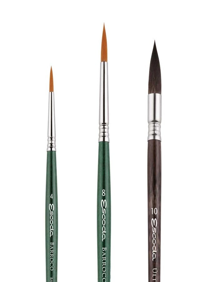 Escoda | Watercolour | Artist Set Conrad Roset | Size 4,8,10 | 3 Brushes | Synthetic Gold Toray + Tendo | Round mop + Round Pointed - Image 4