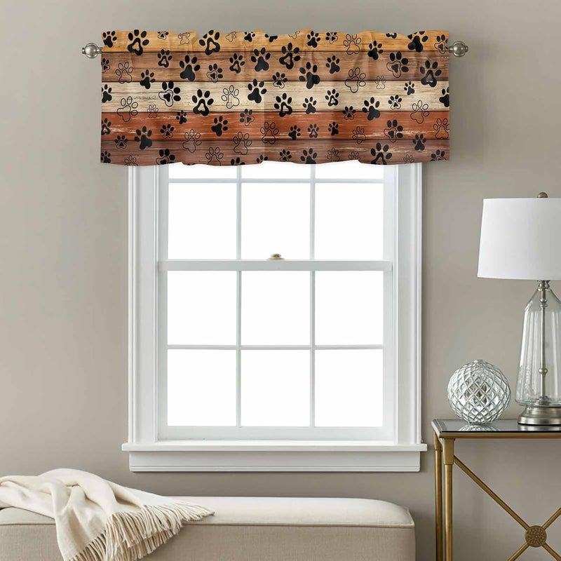 Burnt Orange Brown Valances for Windows, Short Curtains for Kitchen/Bathroom, Farmhouse Dog Paw Vintage Rod Pocket Window Treatment for Living Room/Doorway/Bedroom/Cafe Decor Panel 54"x18" - Image 3