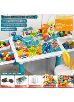 Compatible Children's Building Blocks Table Assembled Educational Toys Gift Male-Year-Old Baby Multifunctional Game Table-Colour:Extra Large Table + 4 Income Increases + 545 Particles + Rabbit Chair