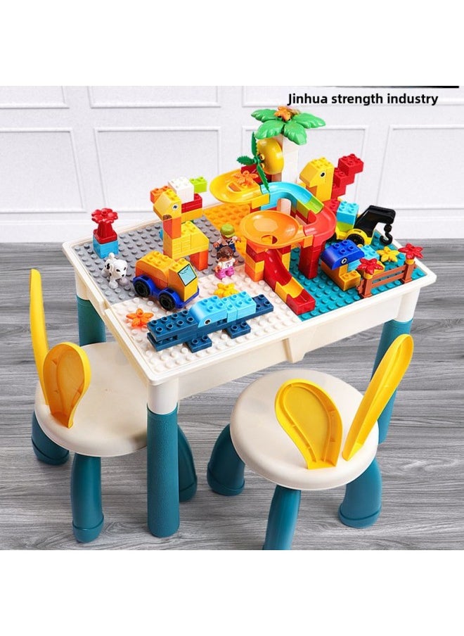 null - Compatible Children's Building Blocks Table Assembled Educational Toys Gift Male-Year-Old Baby Multifunctional Game Table-Colour:Extra Large Table + 4 Income Increases + 545 Particles + Rabbit Chair - Image 1
