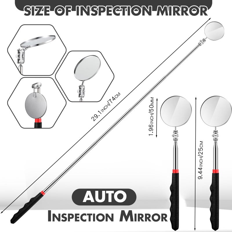 Copkim 1 Pcs Telescoping Inspection Mirror Mechanics Automotive Tool with Long Handle Extendable Mirror on a Stick for Technicians Mechanics Contractors Checking Observation(Black,50mm Round) - Image 2