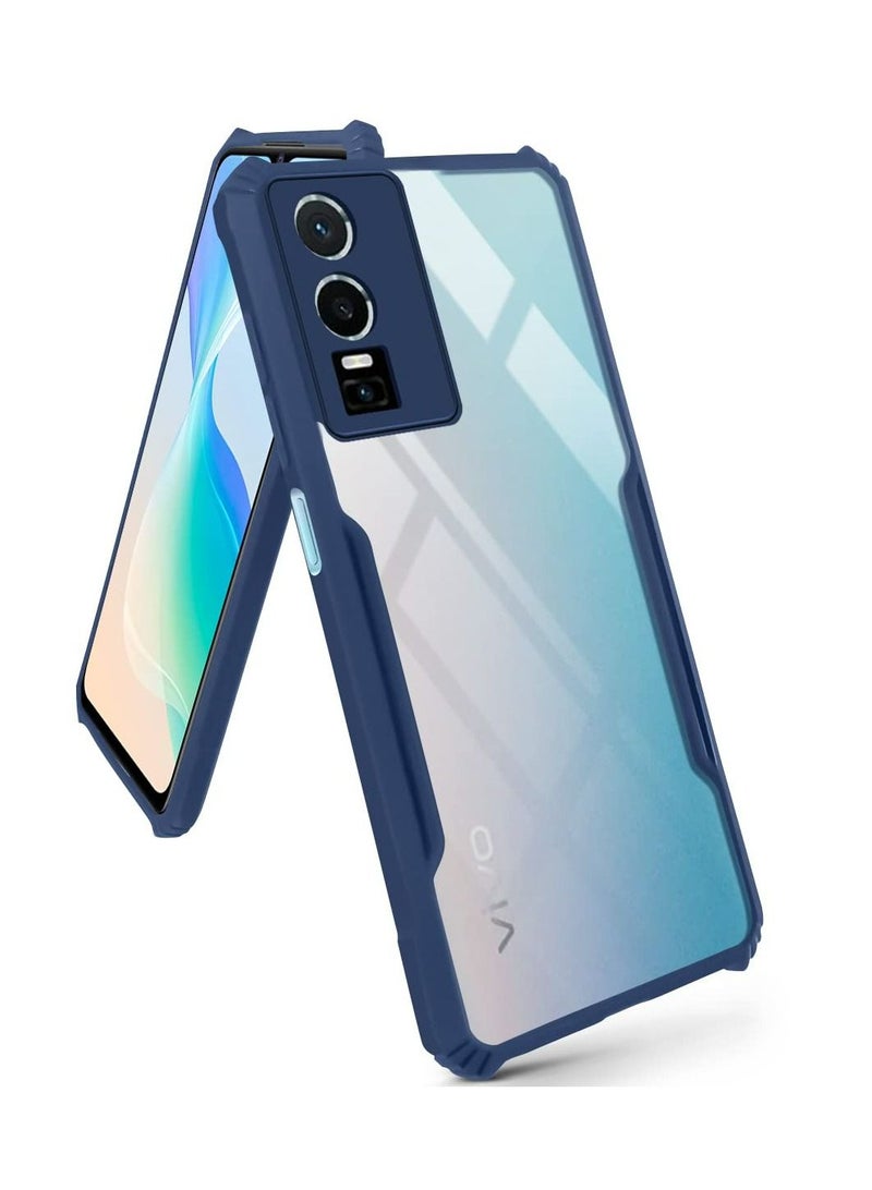 TEAM LUXURY غطاء هاتف محمول فيفو Y76 5G/ Y76S 5G باللون الأزرق، غطاء رقيق للغاية وخفيف الوزن من TPU الناعم + غطاء خلفي شفاف من الأكريليك - Image 3