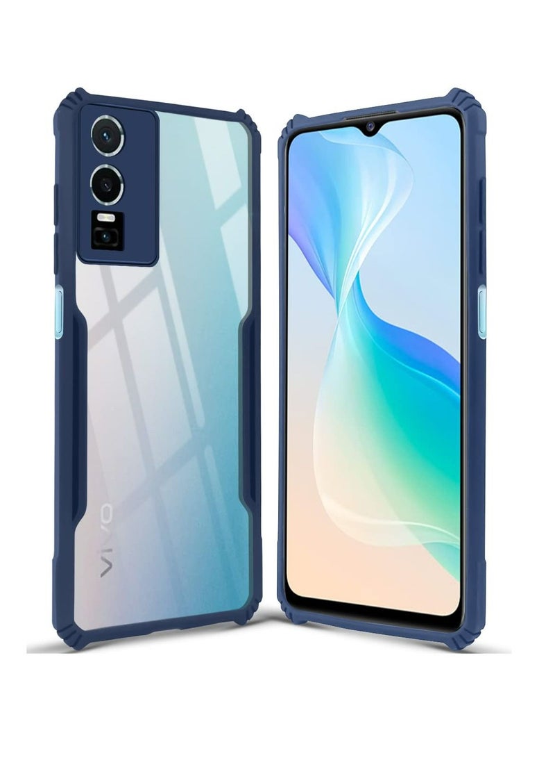 TEAM LUXURY غطاء هاتف محمول فيفو Y76 5G/ Y76S 5G باللون الأزرق، غطاء رقيق للغاية وخفيف الوزن من TPU الناعم + غطاء خلفي شفاف من الأكريليك - Image 1