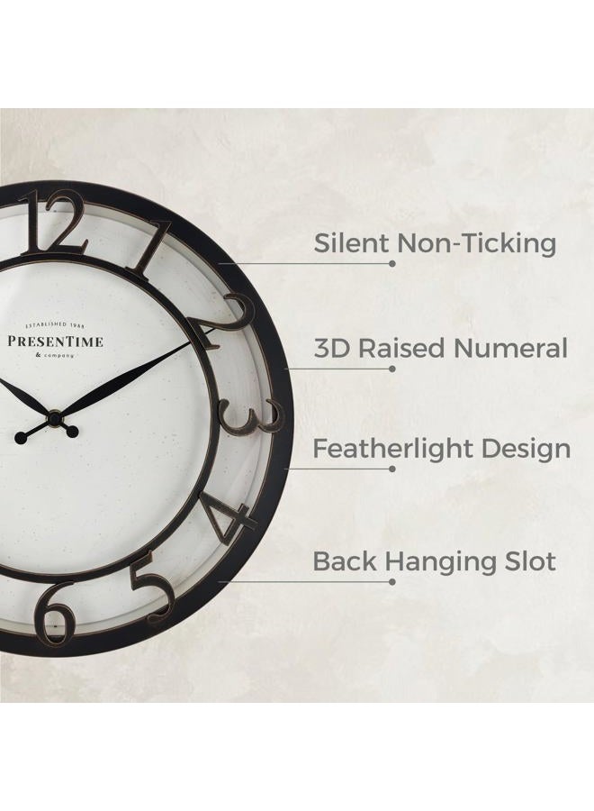 Presentime & Co 13" Farmhouse Series Wall Clock, Vintage Style, Retro Clock, Silent No Ticking, Raised 3D Arabic Numeral, Oil Rubbed Bronze Finish. - Image 2