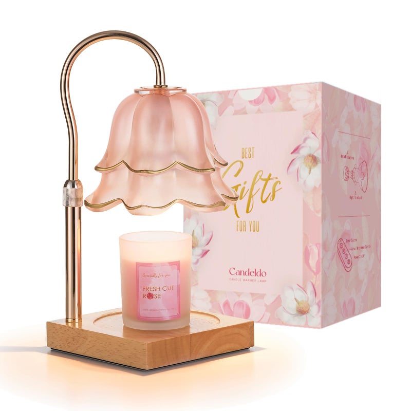 Candeldo Mom Birthday Gifts for Women: Candle Warmer Lamp with Scented Candles Dimmable Pink Flower Wax Warmer with Timer Mothers Day Housewarming Gift - Image 1