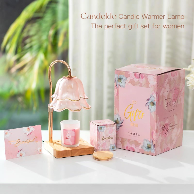 Candeldo Mom Birthday Gifts for Women: Candle Warmer Lamp with Scented Candles Dimmable Pink Flower Wax Warmer with Timer Mothers Day Housewarming Gift - Image 5