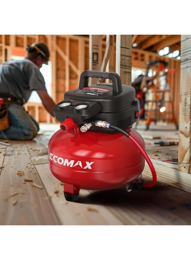 ecomax ضاغط هواء إيكوماكس 23 لتر، خالي من الزيت، 1400 واط، 8-10 بار، خزان فطيرة - Image 2