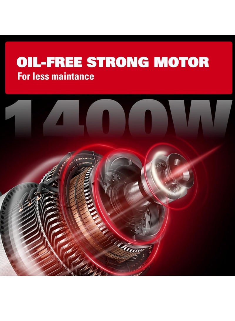 ecomax ضاغط هواء إيكوماكس 23 لتر، خالي من الزيت، 1400 واط، 8-10 بار، خزان فطيرة - Image 4