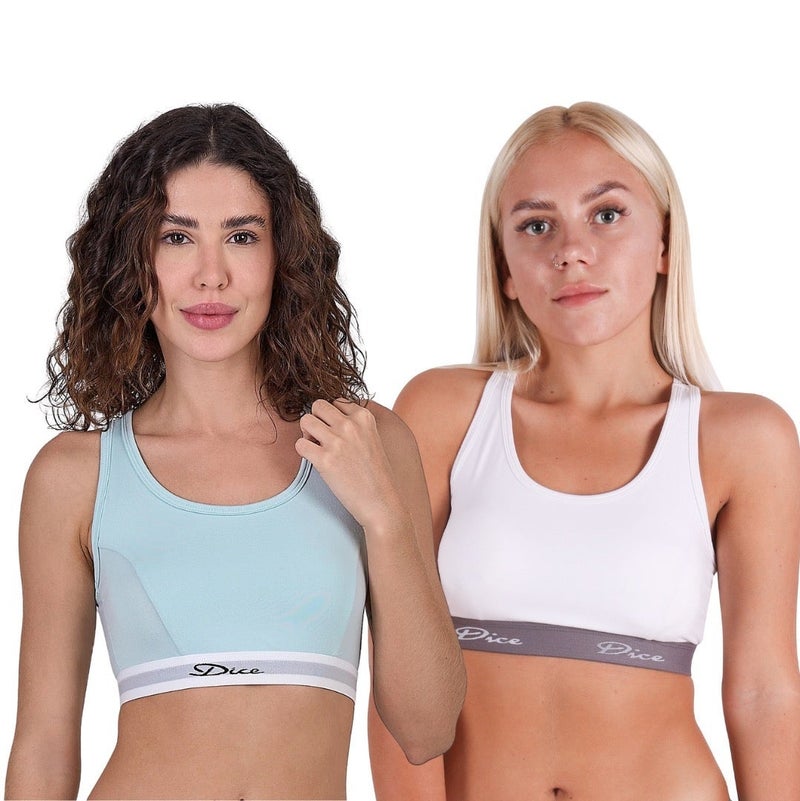 دايس برا حريمي غير مبطن عرض 2 قطعة لون ابيض & ازرق - Image 1