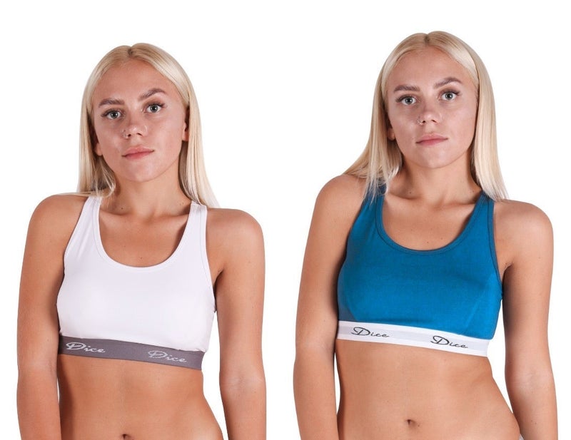 Dice® Women Soft Non Padded Bra Bundle of 2 White & Blue - Image 2