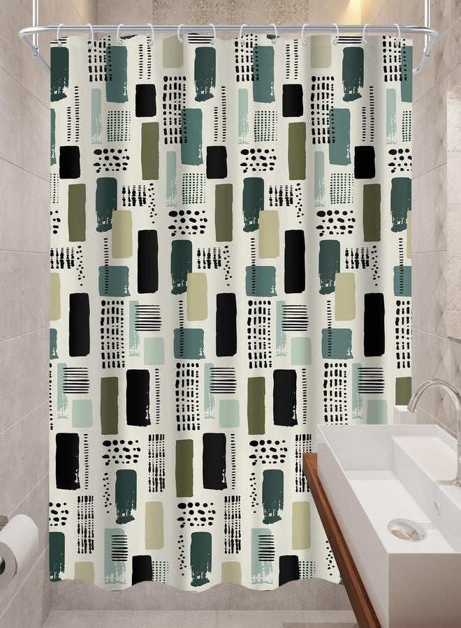 Cinbloo Sage Green Geometric Boho 72Wx72H Shower Curtain Cute Retro Bohemian Black Checkered Pattern Dots Lines Vintage Unique Minimalist Bathroom Curtain Set Artistic Bath Bathroom Accessories Decor - Image 4