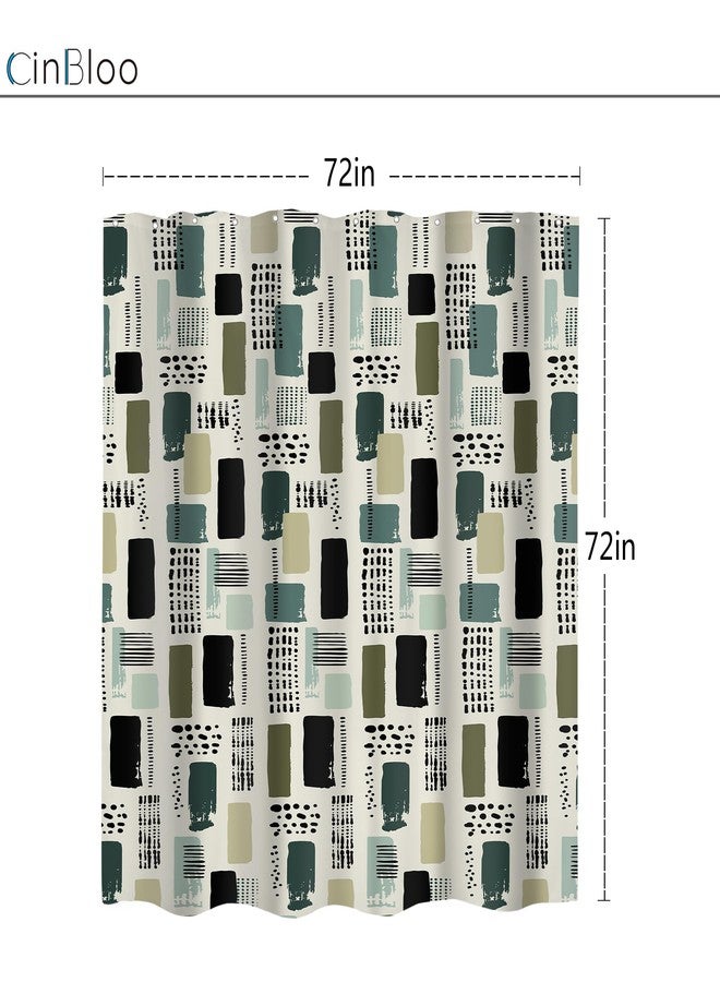 Cinbloo Sage Green Geometric Boho 72Wx72H Shower Curtain Cute Retro Bohemian Black Checkered Pattern Dots Lines Vintage Unique Minimalist Bathroom Curtain Set Artistic Bath Bathroom Accessories Decor - Image 5