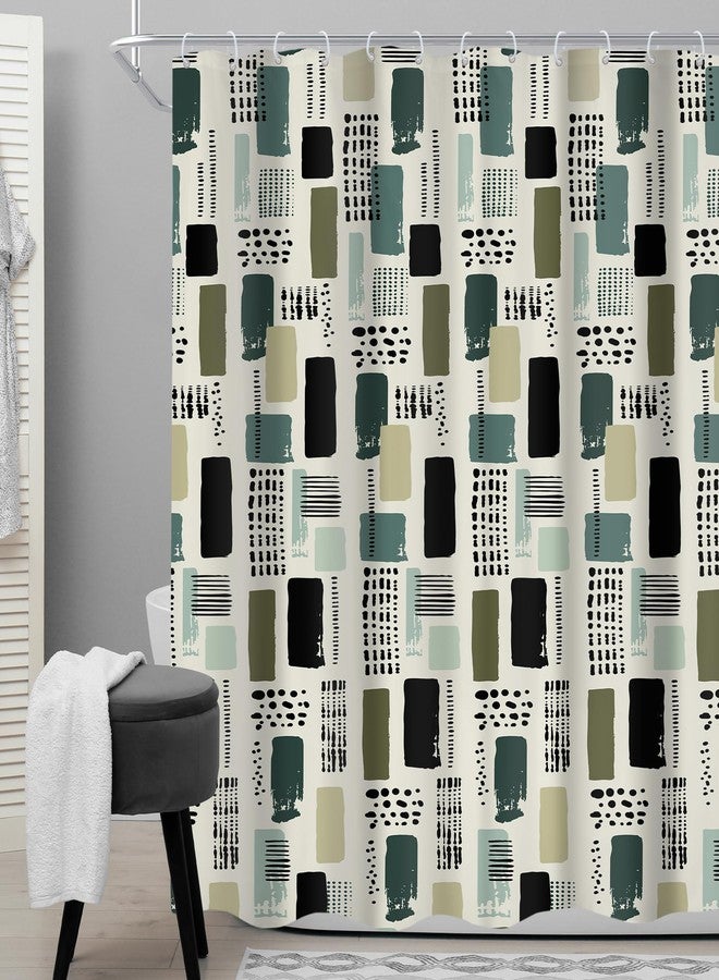 Cinbloo Sage Green Geometric Boho 72Wx72H Shower Curtain Cute Retro Bohemian Black Checkered Pattern Dots Lines Vintage Unique Minimalist Bathroom Curtain Set Artistic Bath Bathroom Accessories Decor - Image 2